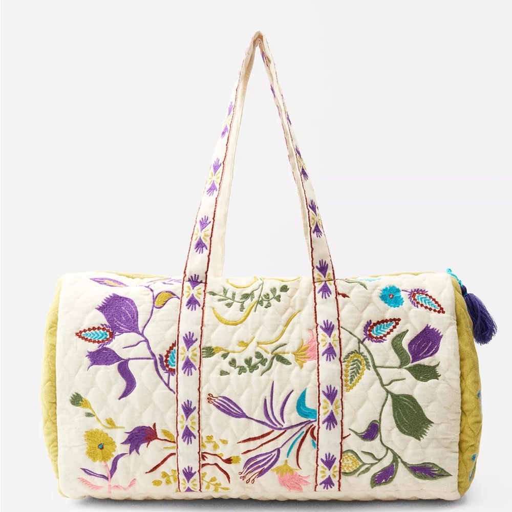 Zara embroidered duffel weekend bag